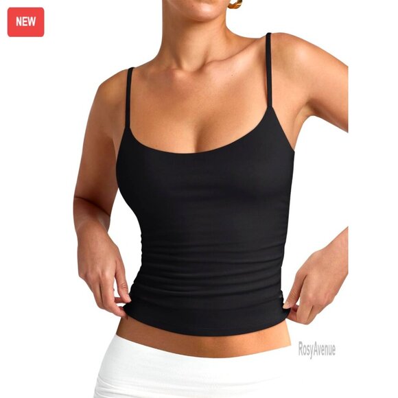 Tops - Double Lined Scoop Neck Tank Top Adjustable Spaghetti Strap Camisole Slim Fit